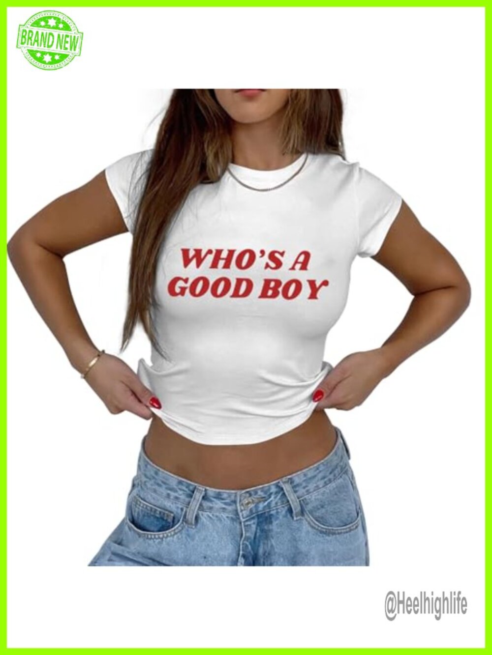 Women's Y2k Crop Top Who's A Good Boy Print Baby Tee